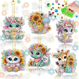 Acrylic Diamond Painting Keychains, 5D Craft, Animal Theme, Perfect Gift, Handmade Beginner Friendly, Bag Accessories, Set of 6