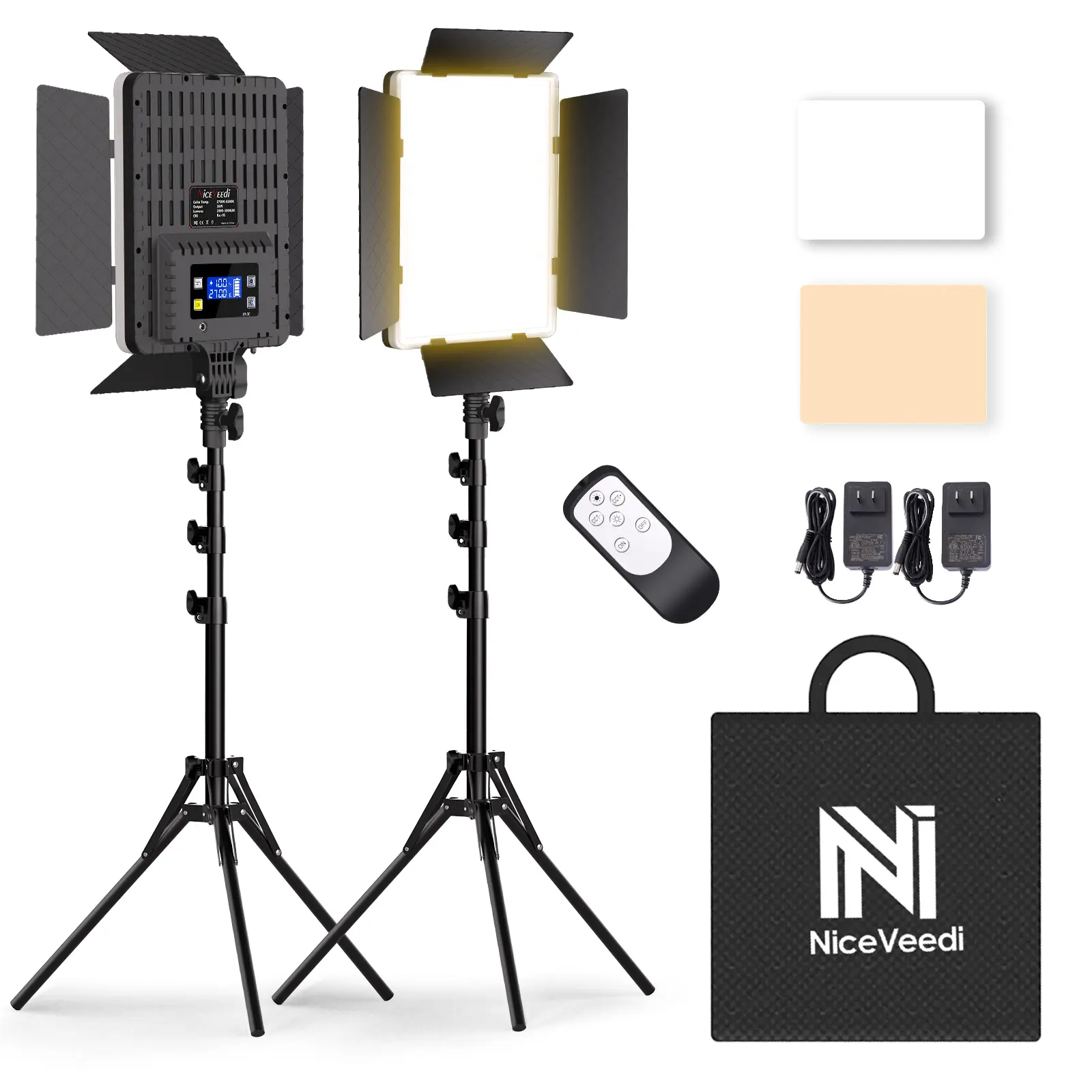 NiceVeedi Photography Lighting Kit, 36W Bi-Color Studio Lights 2700-6500K CRI 95+, Lighting for Video Recording/Photography, Dimmable LED Video Light Kit with Remote Control & 72” Tripod Stand