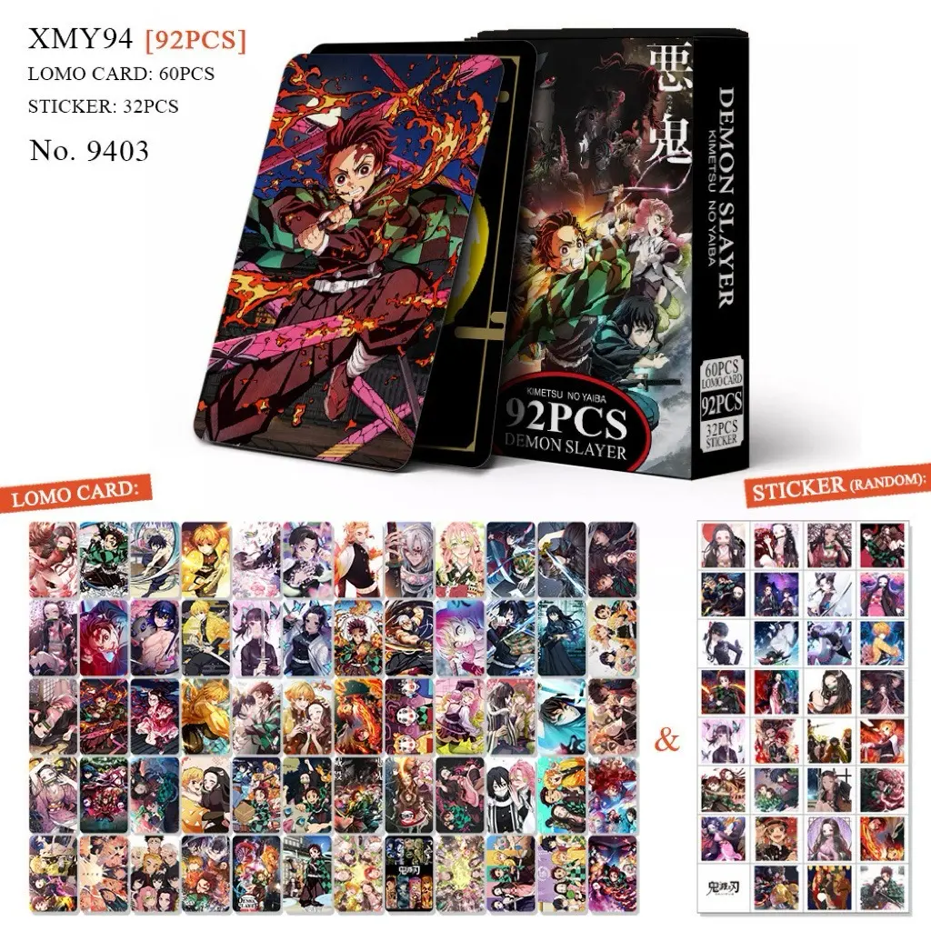 De.mon Sla.yer Lomo Card Collection 92PCS Set – 60 Anime Cards + 32 Random Stickers Gift Pack for Lovers