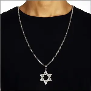 Men's Bling Star of David Pendant Necklace Iced-Out Rhinestones Thick Rope Chain Jewish Symbol Hip-Hop Style 20g Perfect for Bold Statement or Gifting Dazzling Streetwear