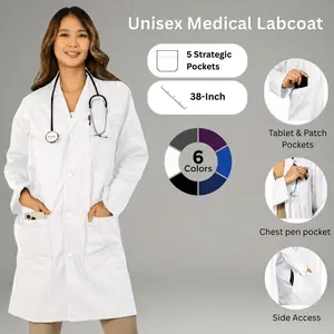 HEEDFIT Premium Women's Lady Medical Lab Coat Workwear - Soft, Breathable, Peach-Feel Polyester-Cotton Fabric, Smooth Texture, 5 Spacious Pockets, Reusable Doctor Uniform