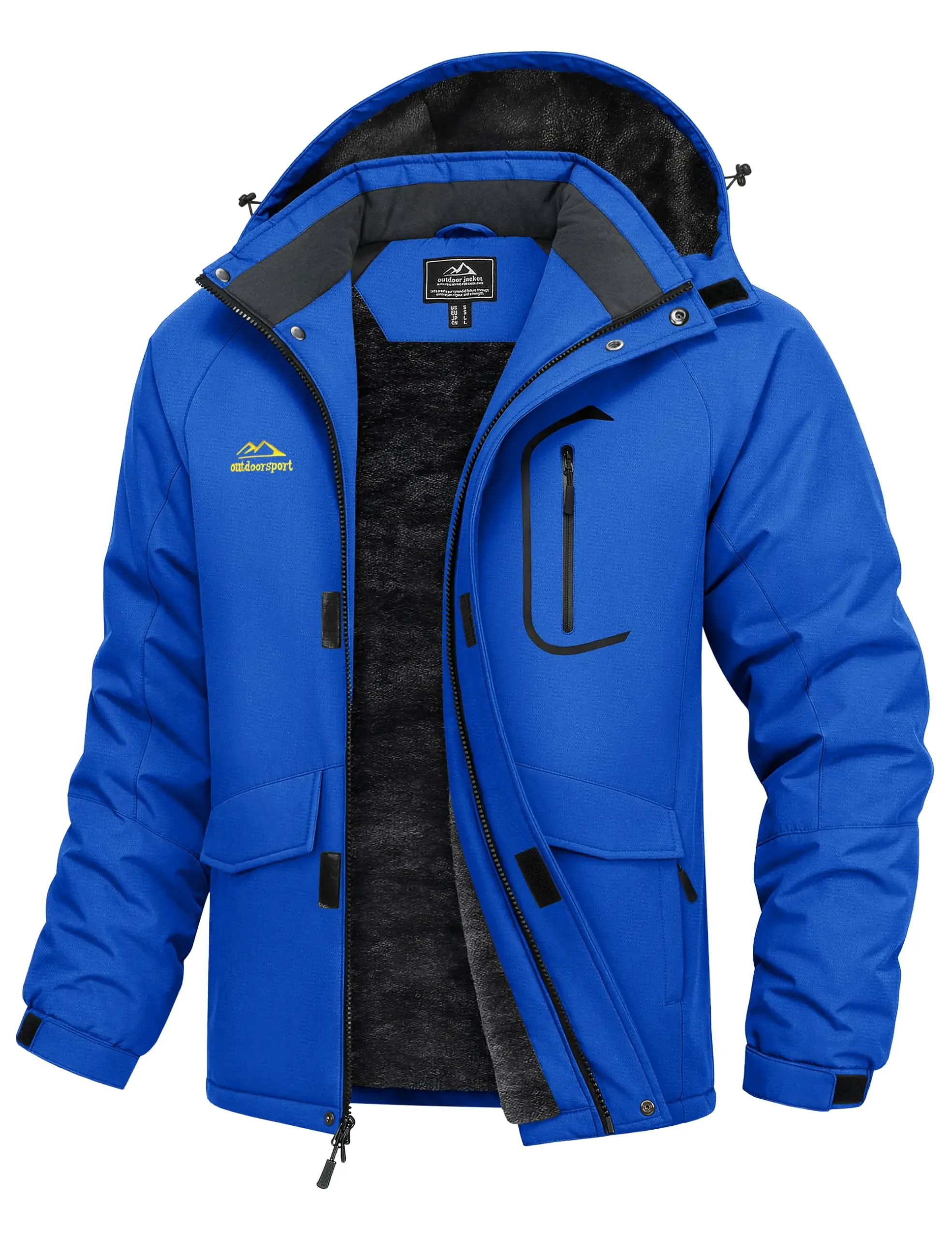 Men's Winter Long Sleeve Polyester Mix Ski Jacket - Male Jacket, Waterproof, Fleece Lined, Warm Outdoor Sports Snowboard Parka Raincoat with 7 Multiple Pockets