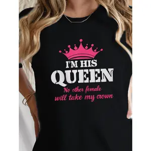 Queen Crown Graphic Tee: Soft & Breathable Women's Comfort Fit T-Shirt with Pink & White Print for Everyday Casual Outfits | Durable Crew Neck Statement Top