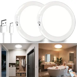 1/2/3 Pack Rechargeable Motion Sensor Ceiling Light, 3 Adjustable Color Temperatures No Drilling Magnetic Wireless LED Light with Remote for Office Closet Bedroom Shower Garage Hallway