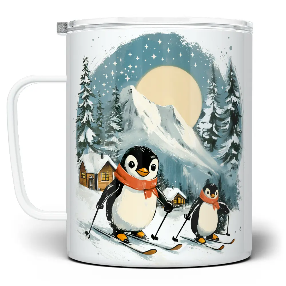 LOFTIPOP Skiing Penguins Mug, Fun Winter Holiday Cup, Designed and Printed in the USA by Loftipop