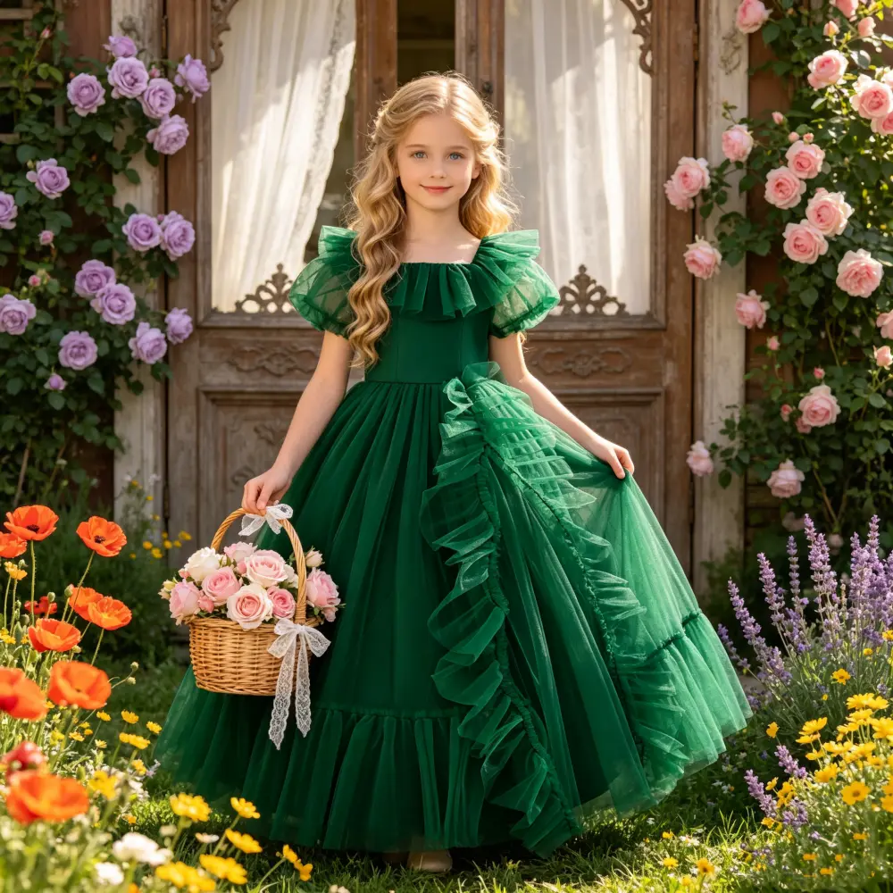 523 Kids Girls Dress For Valentine's Day Party Dress Girl's Birthday Wedding Prom Bridesmaid Flower Girl Floral Performance Princess Dress For Parties And Banquets