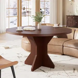 Round Dining Table Set for 4-6, Wooden Kitchen Table, 47 inch Modern Warm Dining Room Table, Dining Table for Dining, Kitchen, and Living Rooms, Easy to Assemble, Walnut