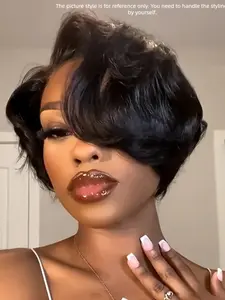 13x4x1 Lace Wig Human Hair Pixie Cut with Bangs Natural Look Perfect for Daily Wear & Special Occasions