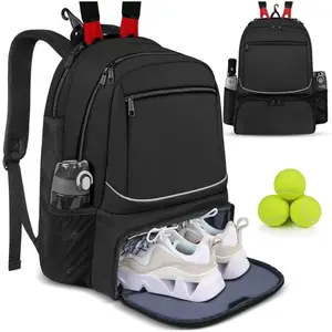 NEW! Large Capacity Tennis Backpack Sports Racket Pack Holds 1-2 Tennis Rackets Outdoor Badminton Bag With Shoe Pocket Black Pink Back to School Popular Now ,Valentine's Day Gift