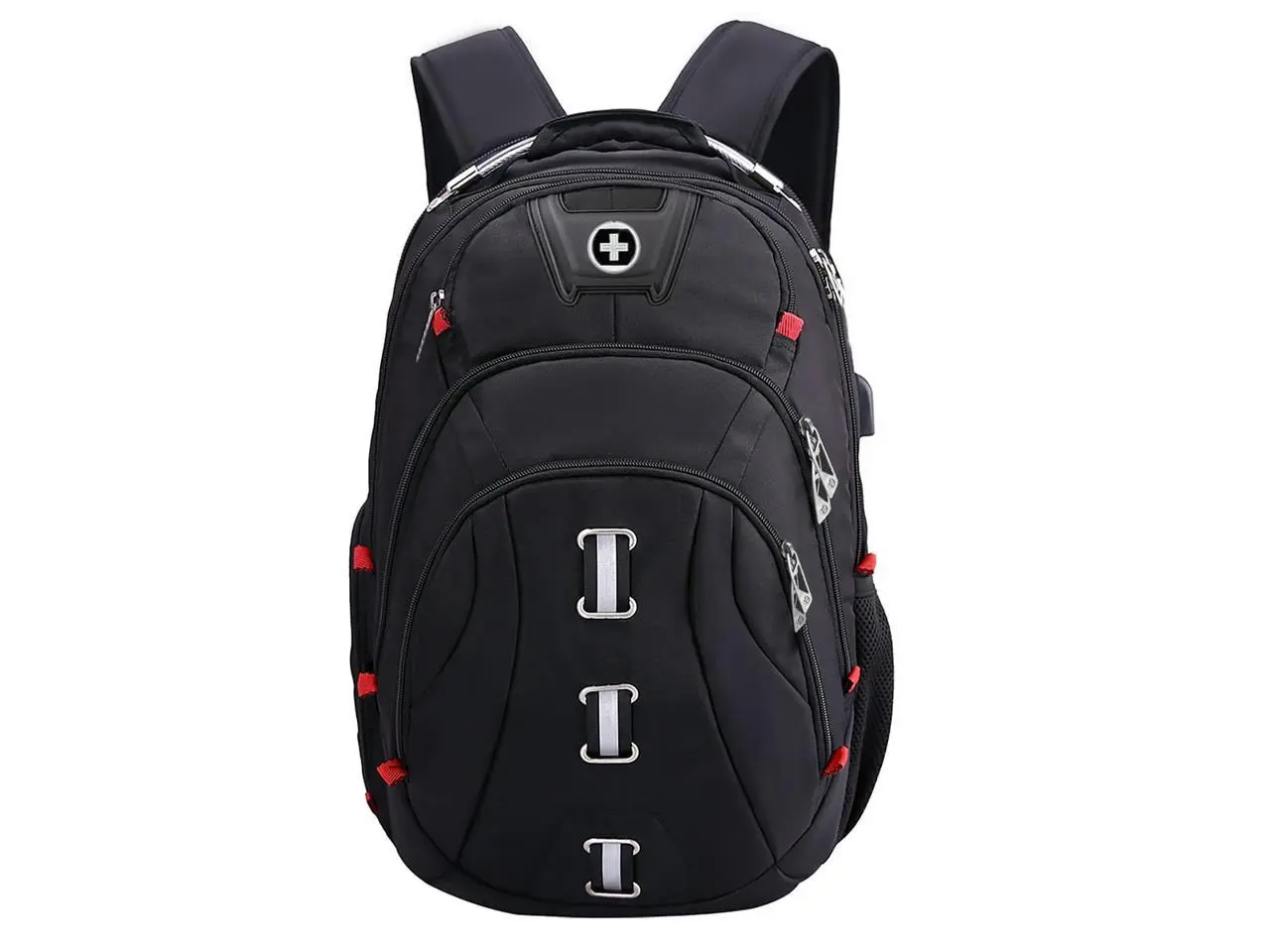 Swissdigital Black Pixel Business Backpack - Water Resistant – 15.6? Laptop Pocket – Extra Large Capacity – Durable Materials – Patented Smart USB Charging System – RFID Protection, Model SD-857
