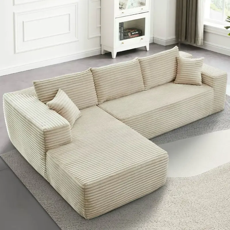 Ovios 104" Plush Corduroy Cloud Velvet Modular Couch with Chaise, No Assembly Required - L-Shaped Sectional Sofa Set with Flexible Configuration - 104"W x 67.7"D x 30"H, 3 Seater