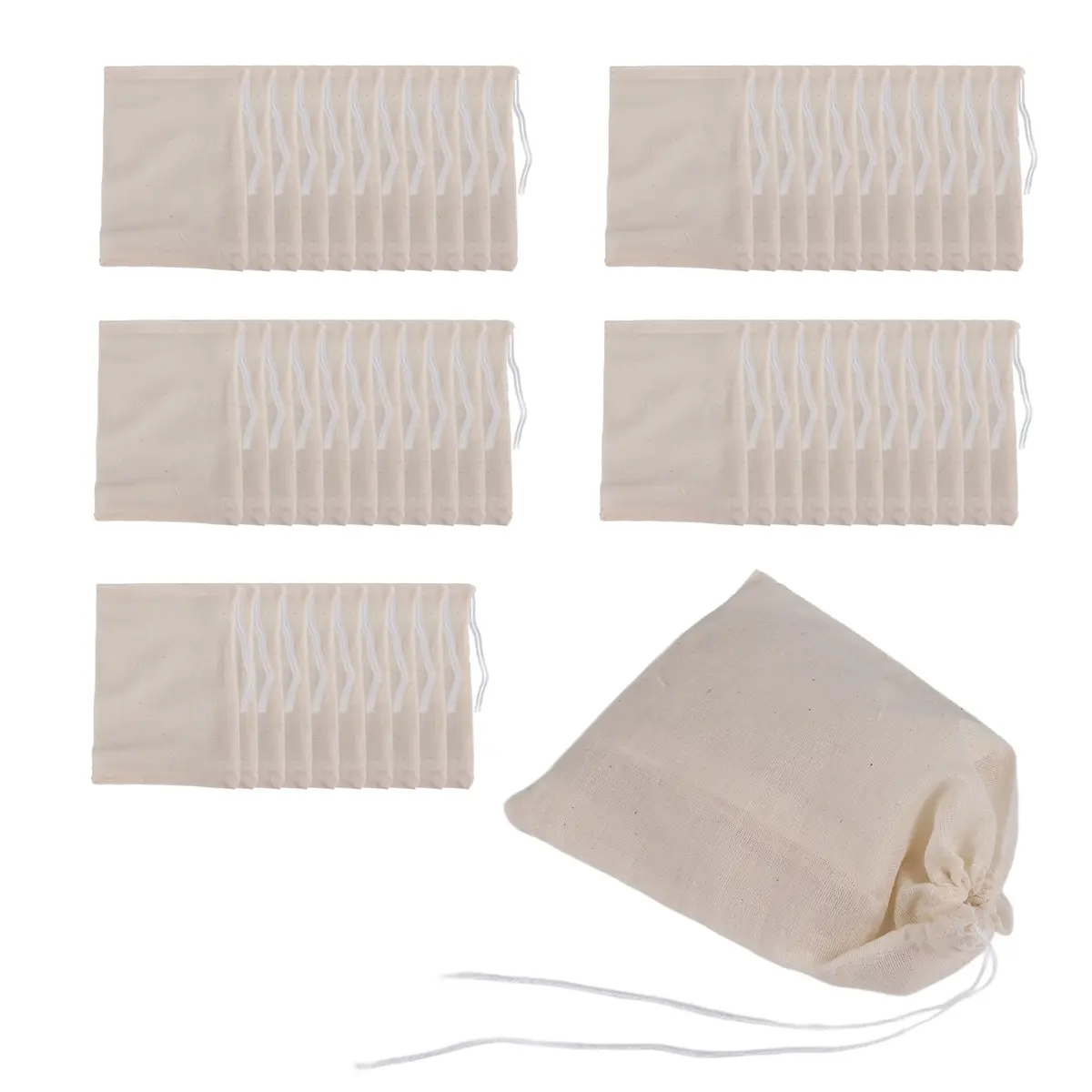 50-Pack Washable Cotton Muslin Drawstring Organiser Bags, 4x6 In Multipack Storage Accessory for Tea Making, Soup Cooking, Gift Use - Household Organization Item