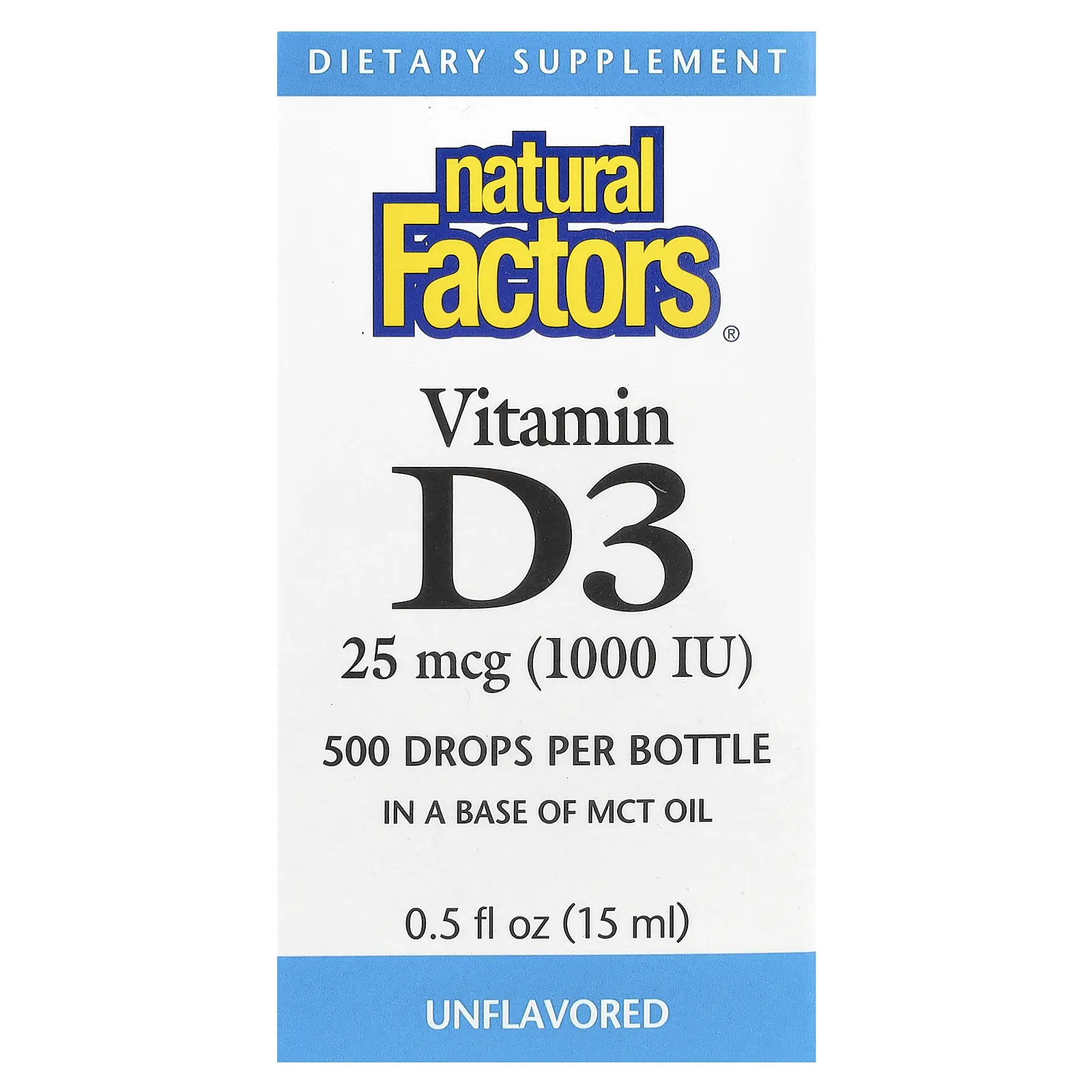 Natural Factors Vitamin D3 Drops, Unflavored, 25 mcg (1,000 IU), 0.5 fl oz (15 ml)