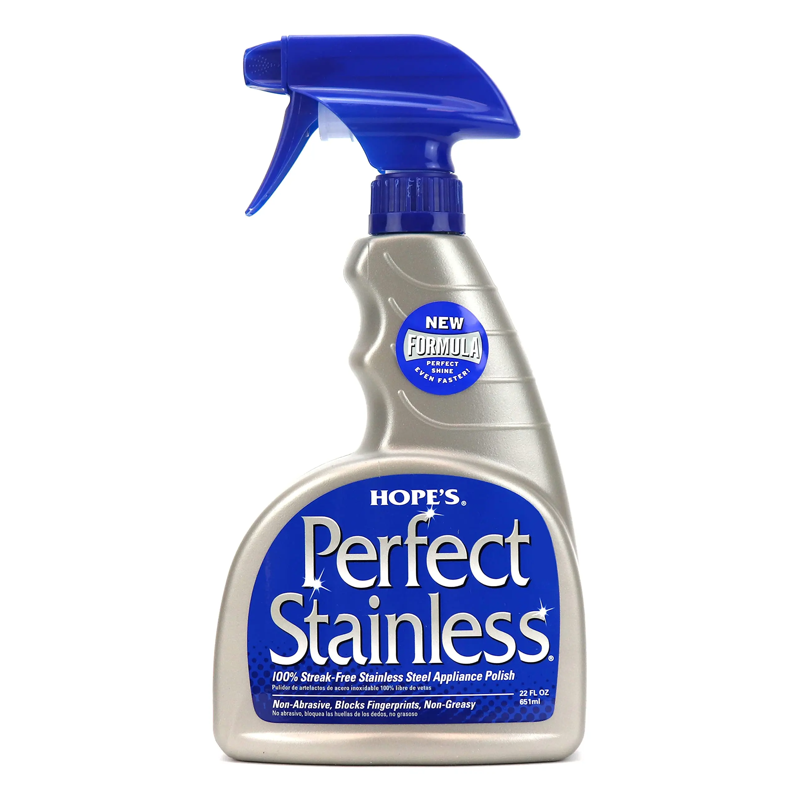 HOPE'S Perfect Stainless Steel Cleaner & Polish - 22 oz Handheld Spray Cleaning Liquid, Non-Abrasive Essential Cleaning Products for Kitchen Surface Care, Powerful Polish Safe Cleaner for Streak & Fingerprint Removal