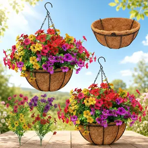 2Sets Artificial Hanging Flowers Baskets with 24 Realistic Daisies & Eucalyptus - UV-Resistant Outdoor/Indoor Decor for Porch, Patio, Balcony, Yard - Includes Hanging Baskets & Greenery summerwins