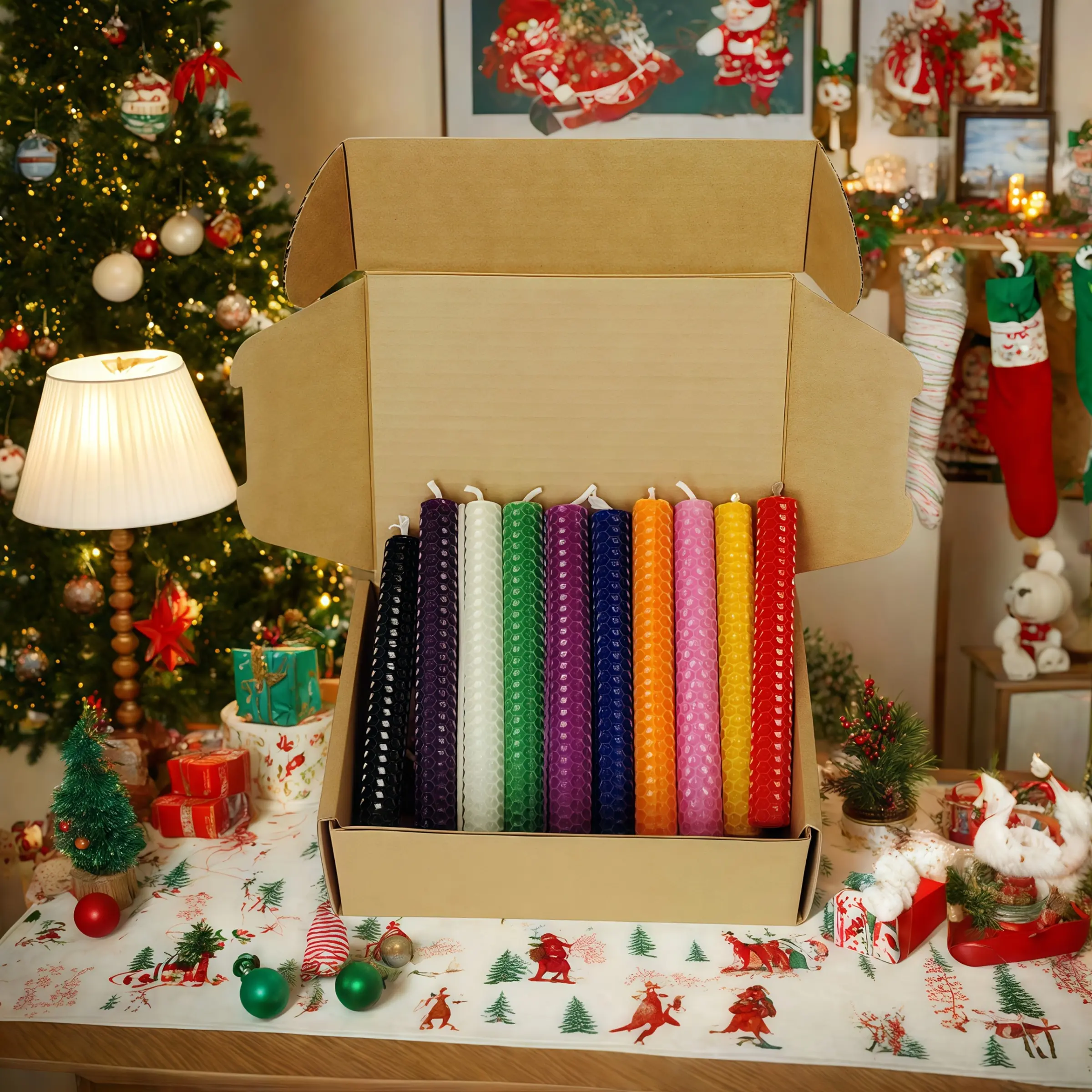 20 Christmas beeswax candles, colorful holiday decoration candles for the center of family dining tables, creative holiday gifts for Christmas party decoration Ornaments Decorating