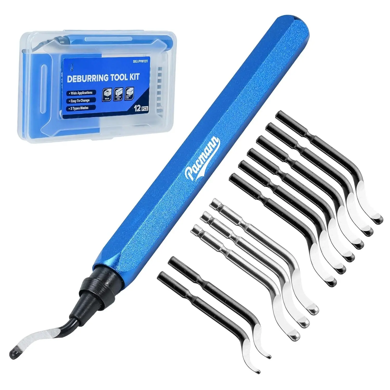 Alloy Deburring Tool Kit with 6 Count M2-HSS & 45# Carbon Steel Blades, 2 M2-HSS Small-Hole Blades, 360° Rotating Design for PVC Pipes, Multi-Materials Handling, Efficiently Handling Complex Shapes