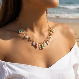 Boho Colorful S Necklace For Women Gold Color Starfish Conch Scallop Pearl Charm Choker Summer Beach Vacation Resort Jewelry