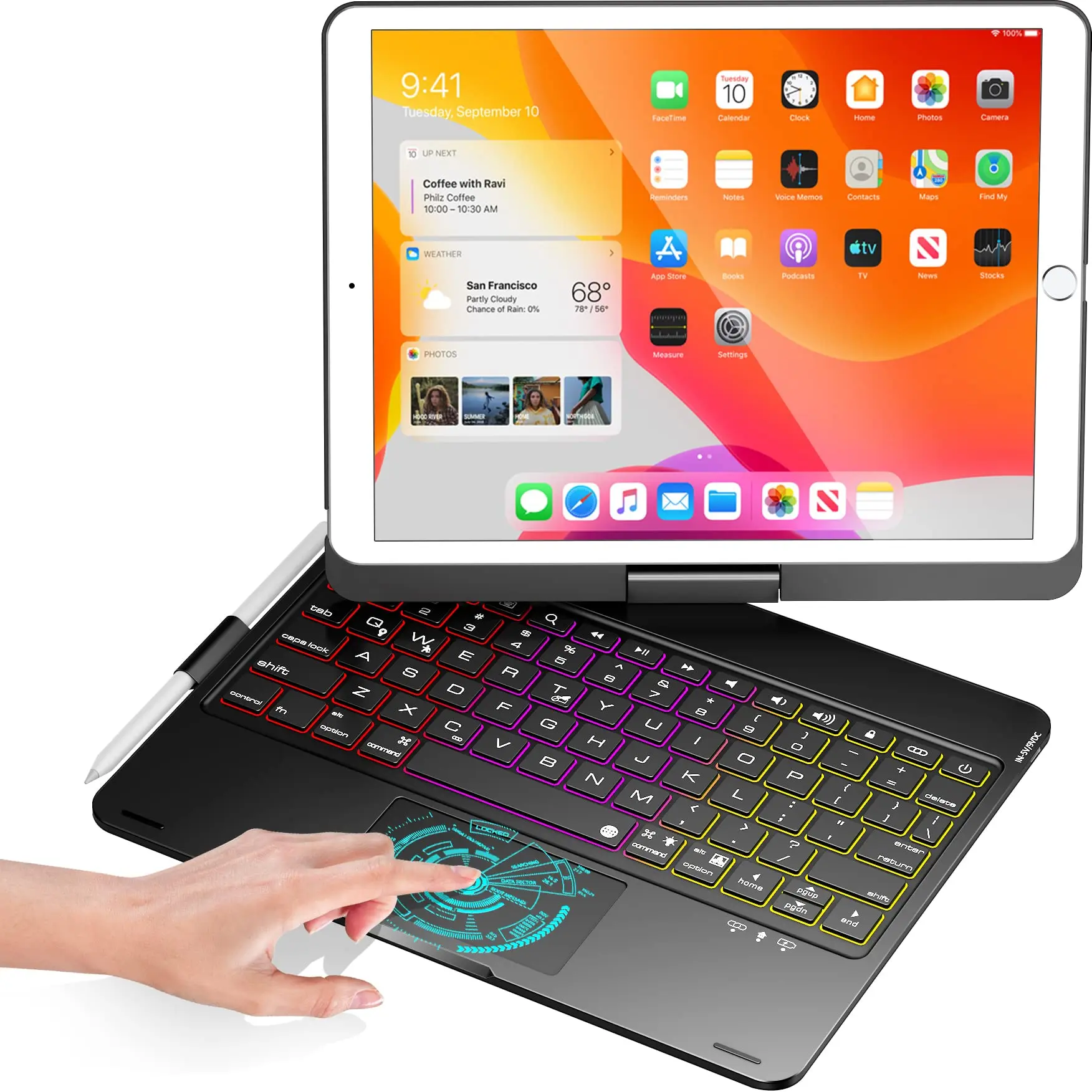 Multi-touch Tablet Keyboard Case, Portable Business Keyboard, Multifunctional Keyboard, Click-anywhere Trackpad, Keyboard with Touchpad, Suitable For iPad 10.2-inch(7/8/9 generation - 2019, 2020, 2021)-10.5 iPad Air3/Pro(2019/2017)
