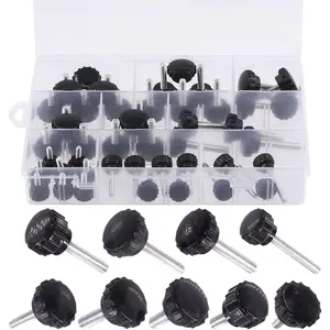 48 Pcs M4 M5 M6 Male Threaded Knurled Thumbscrew Grip Knobs Assortment Set, 22# 14# Black Round Clamping Screw Nuts Knob Handle Thumb Screws for Electronic Machinery