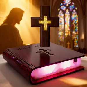 Magnetic Levitation Cross Lamp Colored Bible Lamp Christian Night Light Perfect Easter Gift and Home Desktop Decoration Illuminated Levitation Bible Cross Lamp Easter Gift