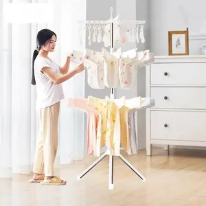 Rotating Three-Tier Floor Standing Clothes Rack, Foldable Baby Clothing Socks Drying Stand, Space-Saving Storage Solution, Laundry Drying Rack, Laundry Room