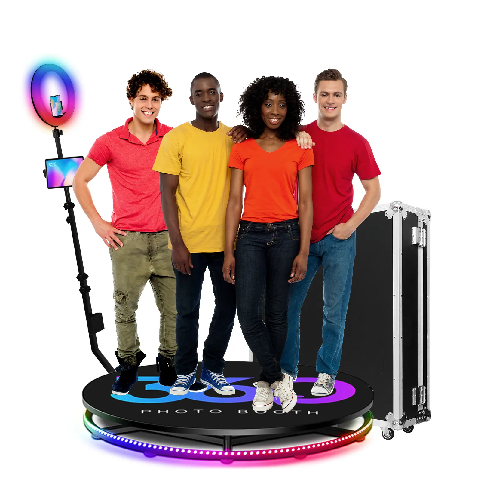 360 Photo Booth Machine for Wedding Party, Selfie Photo Booth Props with Ring Light, 360° Auto Rotation Video Recording Camera Booth, APP Remote Control, Suitable for 4-6 People, 39.4 Inch with Flight Box