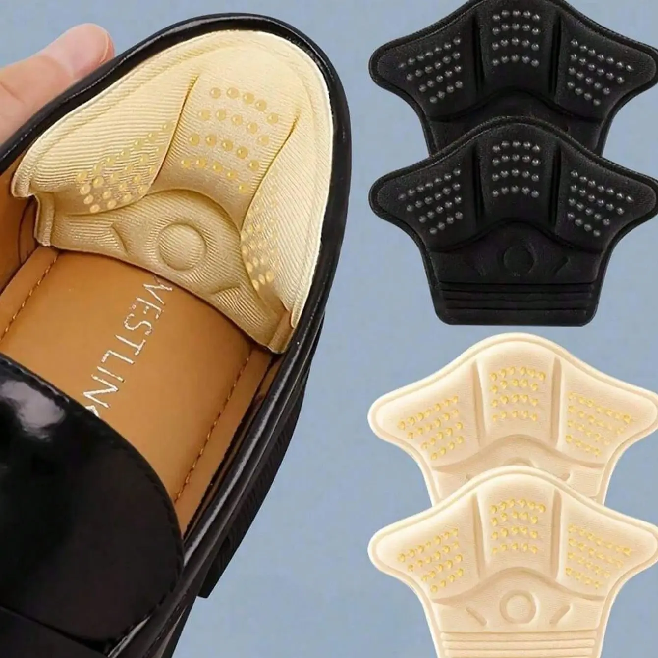 5 Double self-adhesive thickened seaweed shoes, Sticky inserts, anti-friction after slipping, flexible, black/rice color movement protects the shoes, protective backrest, anti-slip cover, Non Slip Insole, clear design, spring/summer selection, Anti Skid