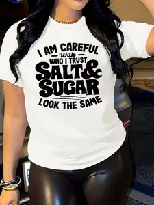 Women's Letter Print Round Neck Tee, Fashion Casual Short Sleeve T-shirt, Ladies Summer Clothes for Daily Wear