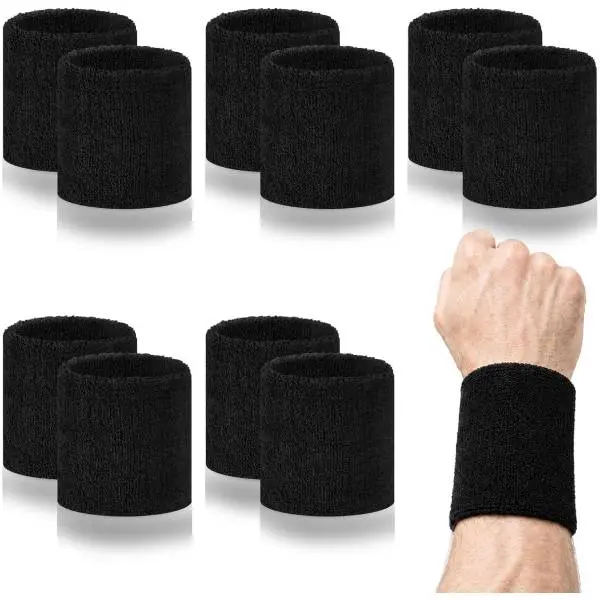 Sports Wrist Sweatbands 10 Pack for Men & Women, Sweat Absorbent Wrist Bands for Tennis, Basketball, Running, Gym, Fitness, Workout, Yoga & Pickleball