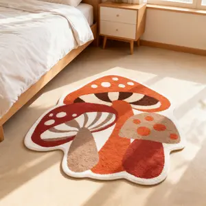 Mushroom rug, Home decorative rug, 1 count bedroom bedside rug, soft comfortable rug, cartoon mushroom shape rug, home decoration, furry and fluffy foot mat, room decor, gift for boys and girls, for home spaces