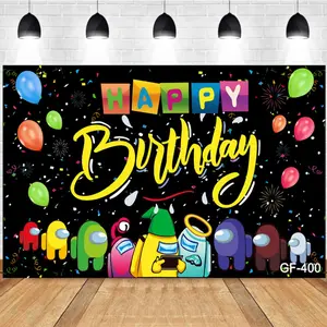 Photography Background Among Us Characters Happy Birthday Colorful Childlike Scene Children's Birthday Party Photo Studio Backdrop