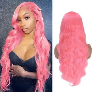 Pink Lace Front Wig Human Hair Body Wave 13x6 Hd Lace Frontal Wigs Glueless Pre Plucked with Baby Hair for Women 180% Density Red Pink Colored 32 Inch summerwins