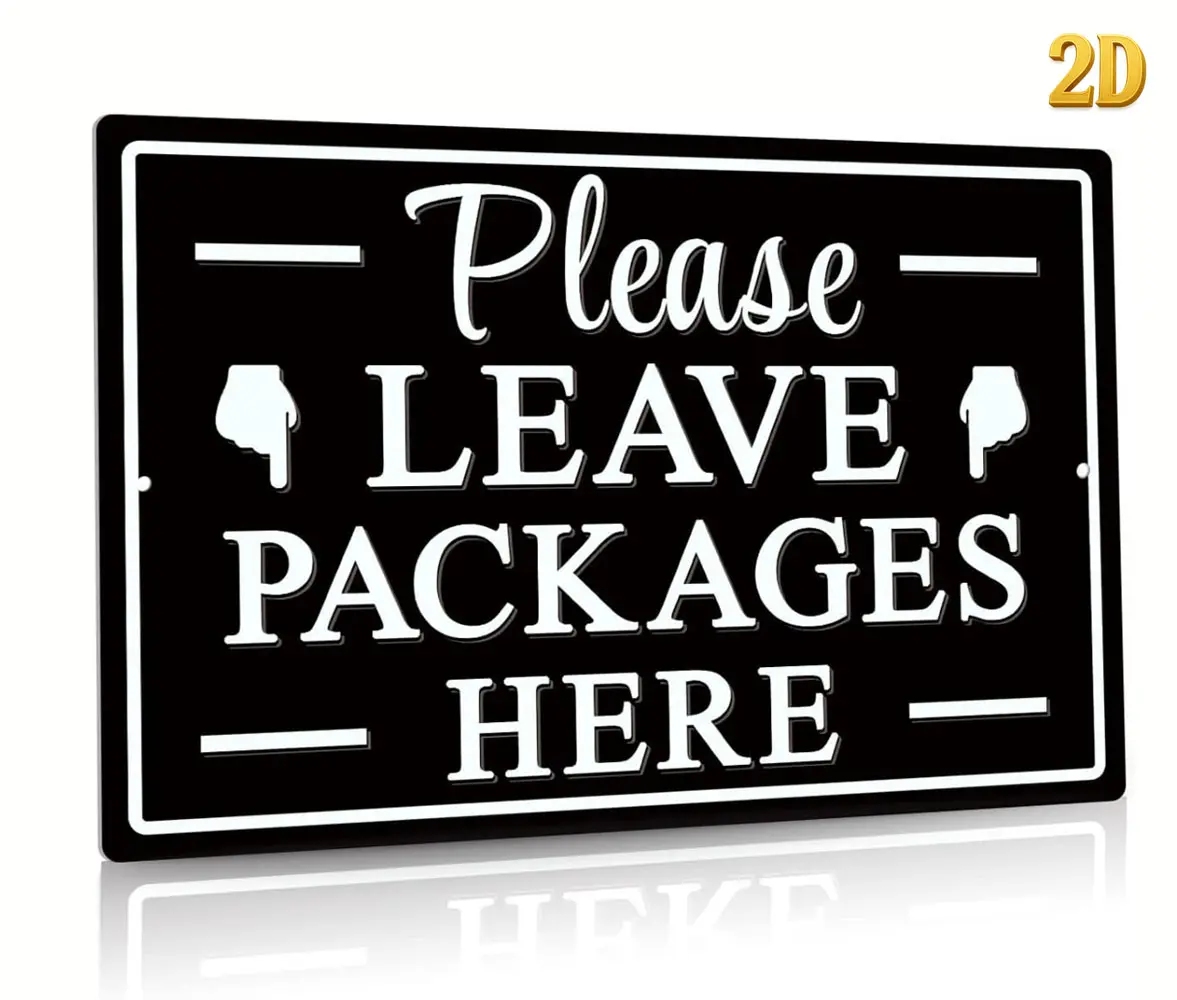 Aluminum Metal "Please Leave Packages Here" Sign - 12x8 in Indoor/Outdoor Wall Plaque, Home Business & Home Decoration for Front Door, Study, Balcony, Bathroom, Garage
