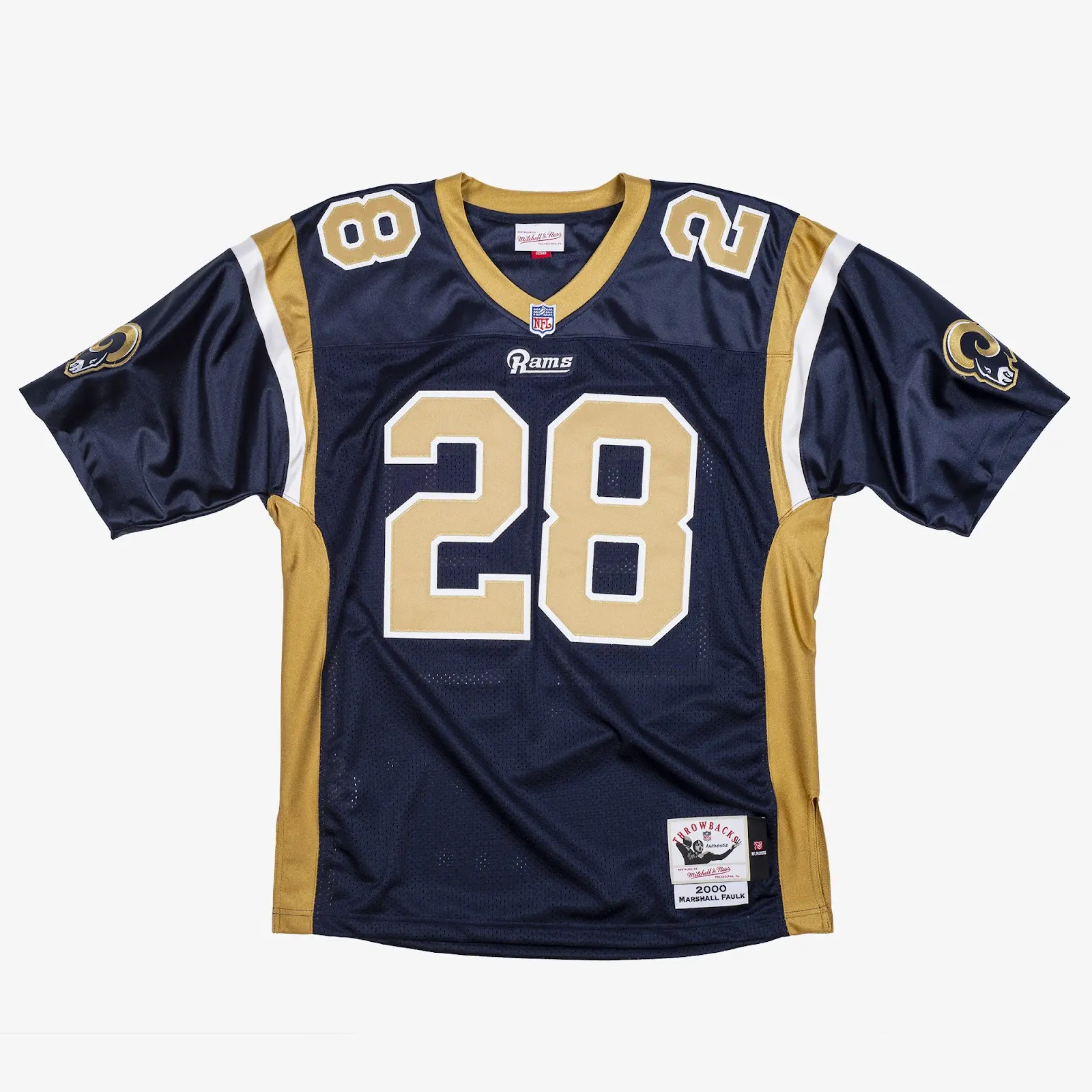 Marshall Faulk Navy St. Louis Rams 2000 Authentic Jersey - Mitchell & Ness NFL Throwback, 00s Retro Football Jersey
