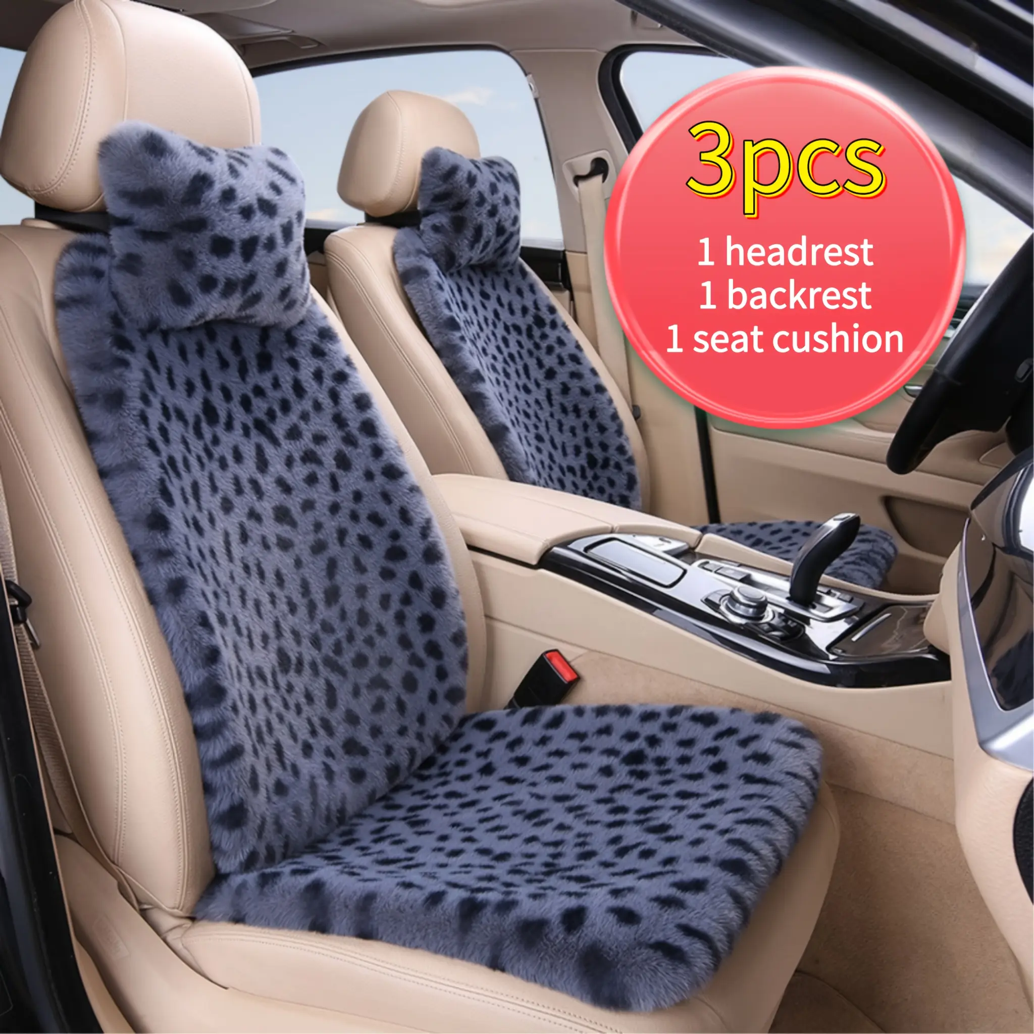 Luxury Winter Leopard Print Car Seat Cushion Set Thick Plush Waterproof Leather 5-Minute Installation Universal Fit for Cars SUVs Trucks Front Rear Covers Seat Protectors, Car Seat Protectors, Accessories For Car