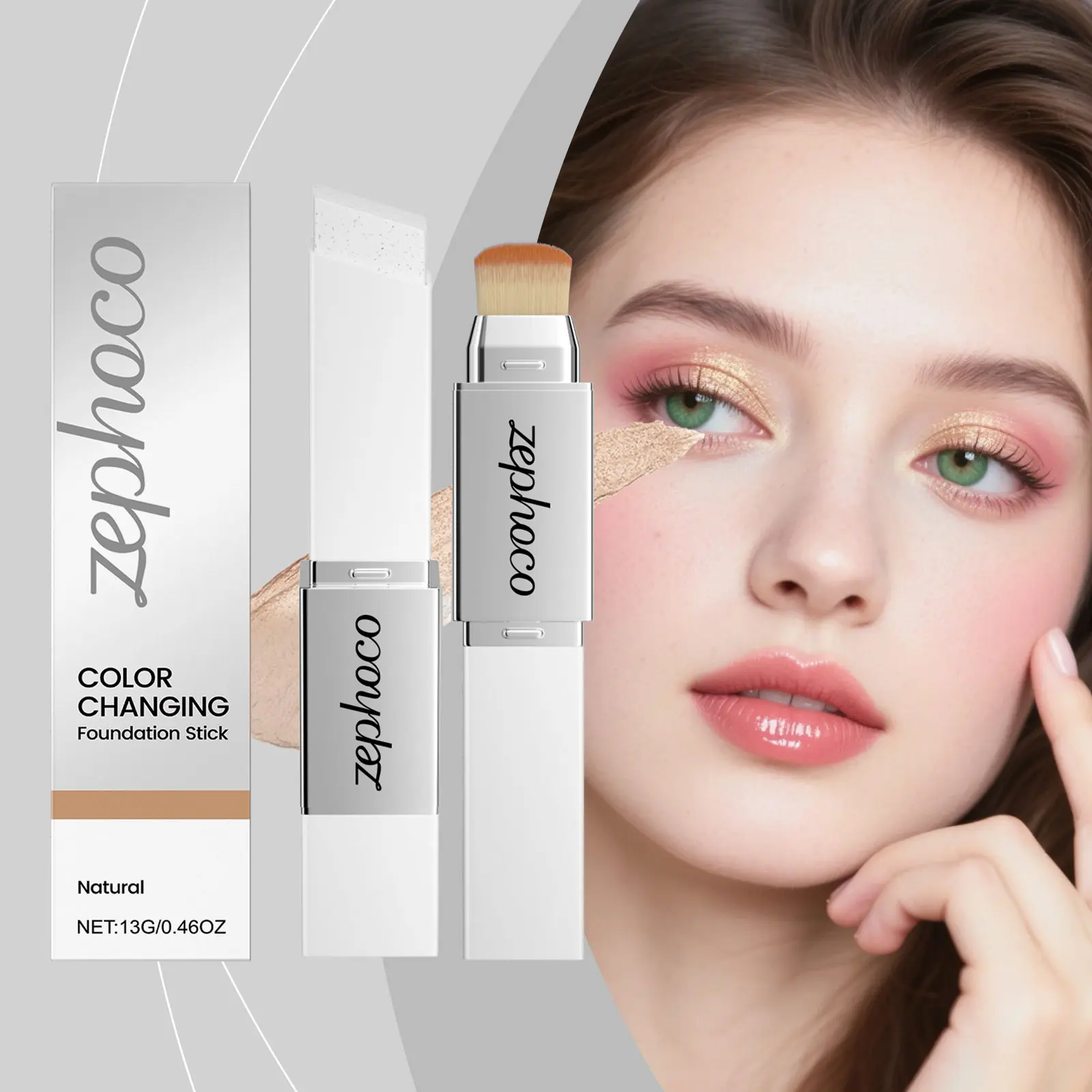 Zephoco 2-in-1 Color Changing Foundation Stick - 13g Beeswax Base, Mineral Oils Infused, Natural Shade, Moisturize & Hydrate, Light Moist, Non-Sticky, Thin Transparent Formula, Smoothing Finish, Cosmetic Makeup for Lid & Skin Matching