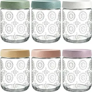 Six-Piece Glass Sealed Jars with Lids, Colorful Storage Containers for Kitchen, Grain, Oat Cups, Snacks, Yogurt Dividers