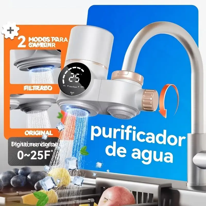 AQUPUVIR Sink Faucet Water Filter System - 500-Gal Capacity, Fast Flow, Built-In LED Digital Display, NSF Certified, Reduces Chlorine & Bad Taste, Includes 1 Purified Water Filter Cartridge, Easy to Install