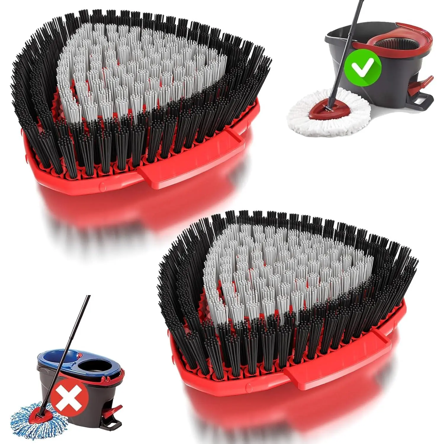 2-Pack Upgraded Scrub Brush Refills - Triangular Shape, Angled Bristles, Dual Bristle Design, Compatible with O-Cedar EasyWring 1-Tank Mop for Kitchen, Bathroom Hard Floor Cleaning, Scrub Brush Refill