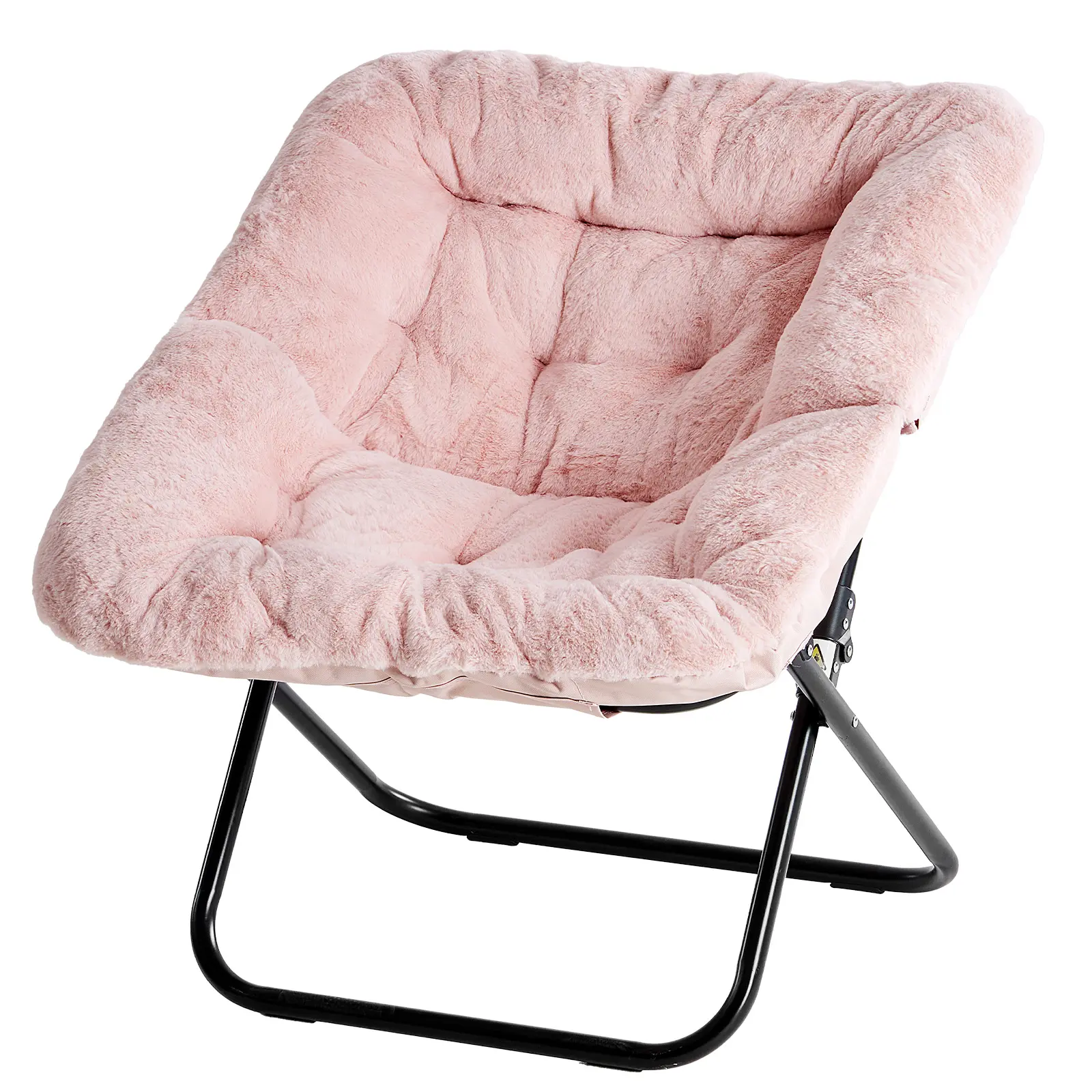Modern Foldable Rectangle Leisure Chair - Cozy Faux Fur, Soft Thick Padded Seat, Adjustable Back, Metal Frame, Assembly Required Indoor Furniture for Living Room, Bedroom Reading Lounge