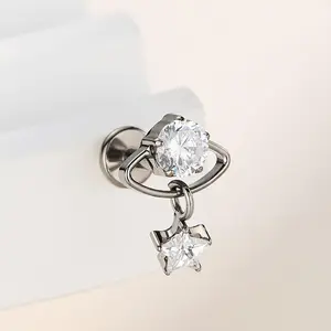 OUFER Body Jewelry, 16G Titanium AAAAA+ Grade CZ Star Charm Stud, Internally Threaded Flat Back for Cartilage, Helix Piercings with Secure Fit