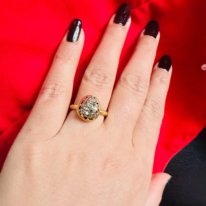 Elegant Geometric Pyrite Ring in Pure Panchadhatu, Unisex Anti-Tarnish Plated Band for Casual Fashion and Daily Wear, Beautiful Rings, Jewelry Rings
