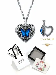 Blue Butterfly Dream Elegant blue diamond butterfly locket necklace, fade-resistant diamond inlaid pendant. Comes with exquisite drawer jewelry gift box. Ideal gift for women on birthdays, Mother's Day, Valentine's Day, Christmas and anniversaries.