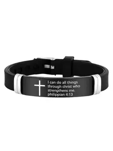 Inspirational Bible Verse Cross Bracelet, Prayer Bracelet, Silicone ID Wristband for Men & Women, Adjustable Stainless Steel Rubber Religious Gift