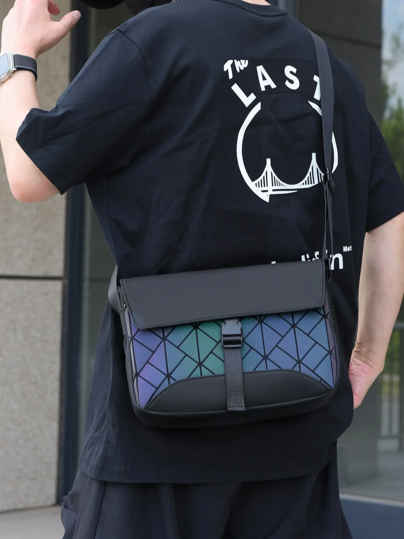 2026 Fashion New Houndstooth Crossbody Bag, Trendy Small Backpack, Men's Bag, Korean Style Shoulder Bag, Casual Plain Design, Zippered Sling Bag, Casual Crossbody Bags