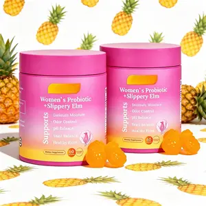 Her Juicy Hawaiian Pineapple Gummies Women’s Probiotics 60ct  with Slippery Elm & Prebiotics, Support Feminine Balance, Comfort & Gut Health Digestive & Feminine Dual Wellness Gummies Daily Edible Vitamin Supplement Healthcare Optimum