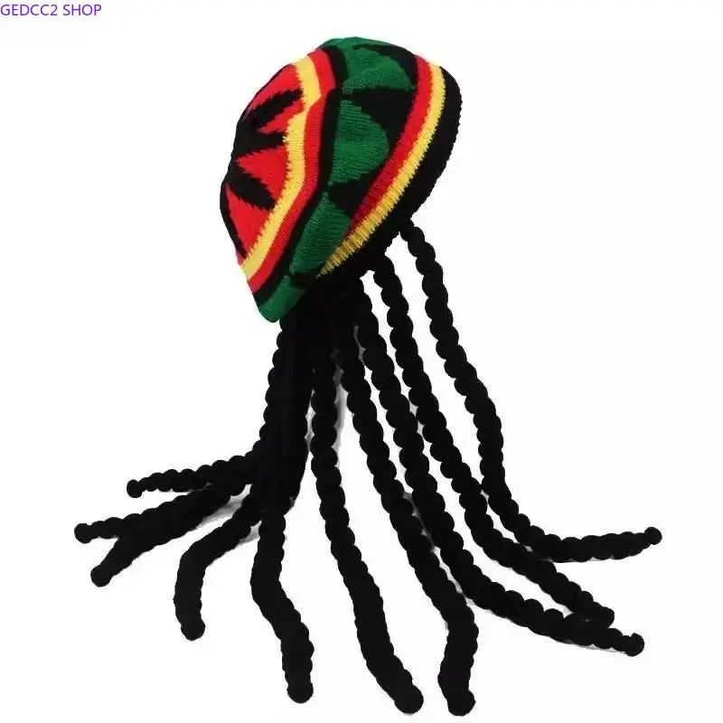 Jamaican Dreadlocks Knit Beret - Colorful Braids, Reggae Style Wool Wig, 1 Size Fits All, Halloween Party Accessory, Gifts for Music Lovers (for Women Men), Rainbow, Funky, Male, One Size Fits All