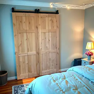 Double 30in x 84in Pre-Assembled Alder Wood Bifold Shaker Doors wtih Sliding Bifolding Hardware Kit for Bi-Fold Closet Door