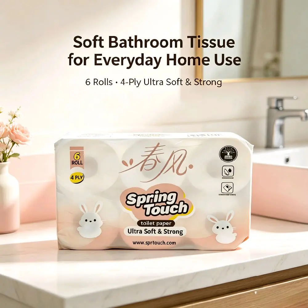 Spring Touch Toilet Paper, 6 Rolls, 4-Ply Ultra Soft & Strong Bathroom Tissue for Household Daily Use